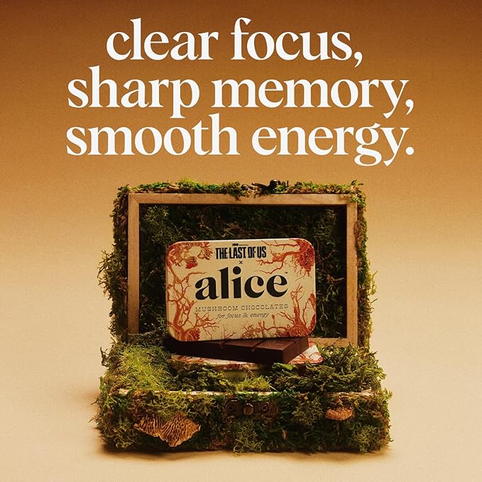 Alice Mushrooms x HBO’s The Last of Us Brainstorm | Mushroom Chocolates | Energy Bites for Focus, Clarity & Cognitive Function | Lions Mane, Cordyceps Mushrooms, Natural Caffeine | 4 Pack