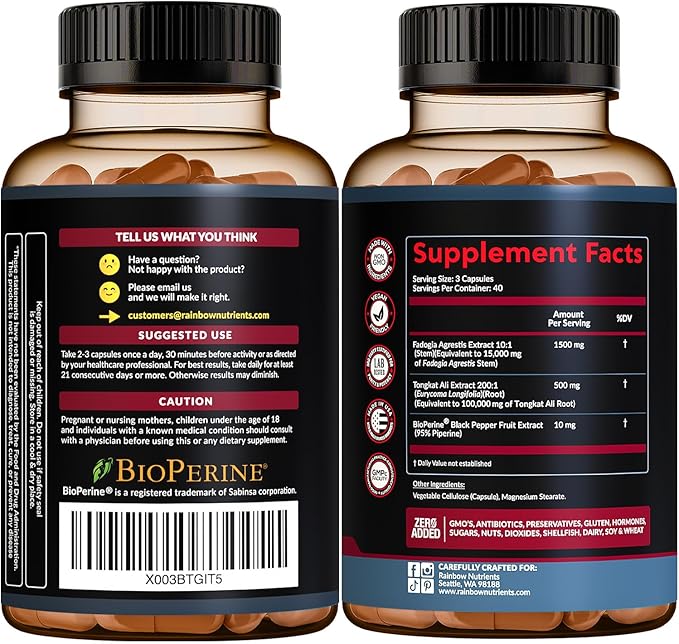 115,000mg Fadogia Agrestis with Tongkat Ali + BioPerine® [Max Absorption] - Supports Stamina, Strength, Focus, Muscle Health & Recovery, Drive & Performance - Non-GMO & Made in USA - 120 V Capsules