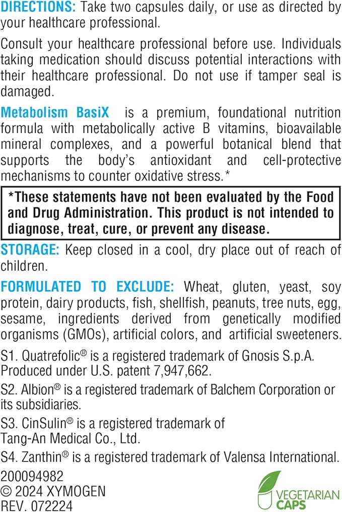 Xymogen Metabolism Basix - Antioxidants Supplement with Rhodiola Rosea, Milk Thistle, Astaxanthin, Green Tea Extract & More to Support Healthy Detox Cleanse & Energy Metabolism (60 Capsules)