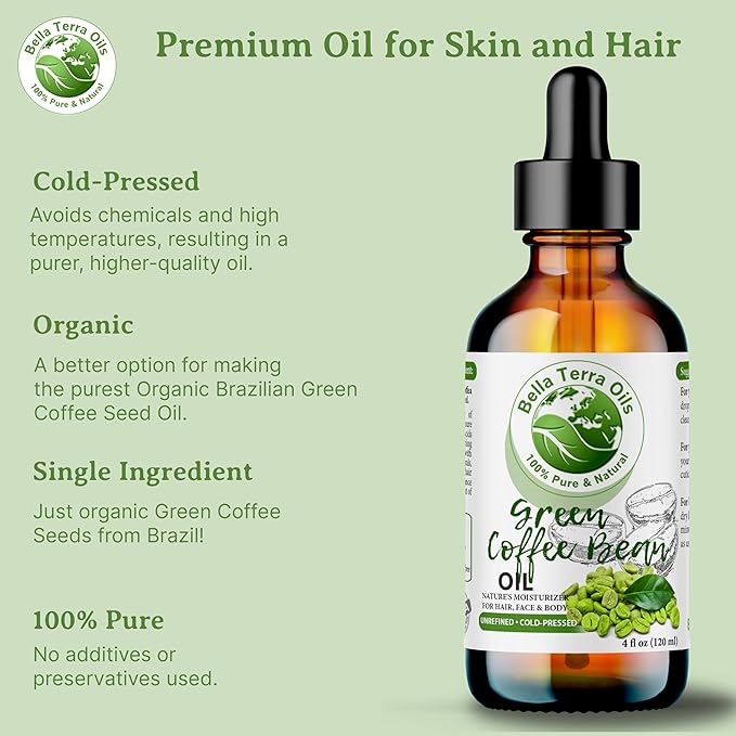 Bella Terra Oils - Green Coffee Bean Oil 8 oz - Celebrating the Aromatic Intensity of Green Oil, Filled with Essential Nutrients for a Refreshed Look