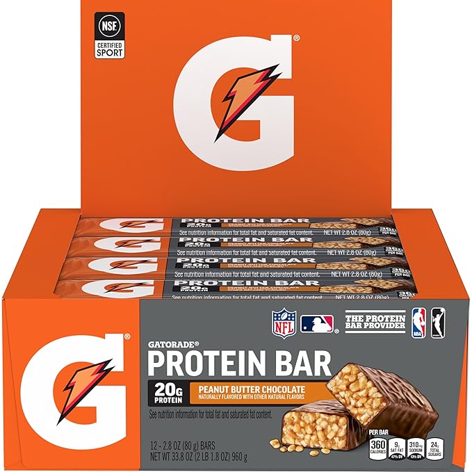 Gatorade Whey Protein Recover Bars, Peanut Butter Chocolate, 2.8 ounce bars (Pack of 12)
