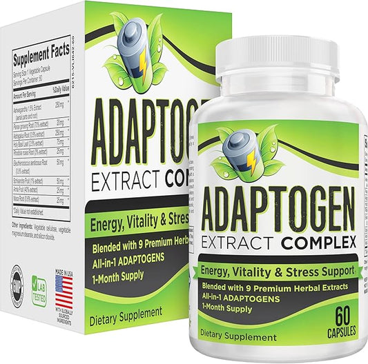 ADAPTOGEN Blend Supplement All-in-1 Formula with 9 Active Ingredients | Adaptogens | Herbal Extracts | Adaptogen Supplements | Adaptogenic Complex | 60 Capsules