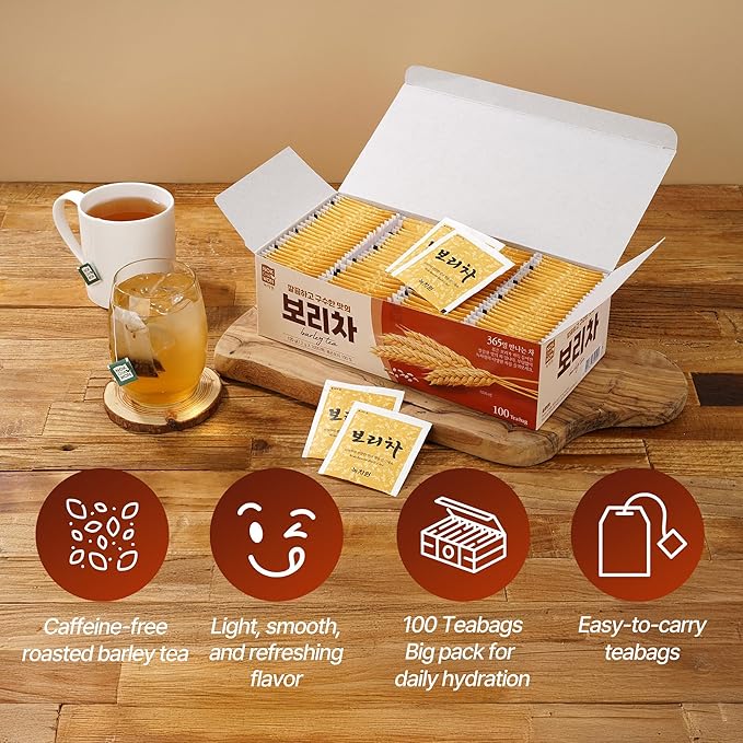 [Nokchawon]Roasted Barley Tea – Korean Caffeine-Free Traditional Grain Tea, 100 Tea Bags, 4.23 Oz