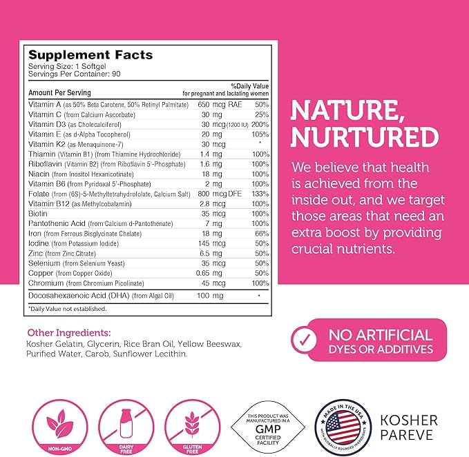 Zahler Mighty Mini Prenatal Vitamin with DHA & Folate - Certified Kosher - All Natural Prenatal Vitamins - Multivitamin for Pregnant Women - 19 Prenatal Vitamins Including Folic Acid (90 Softgels)