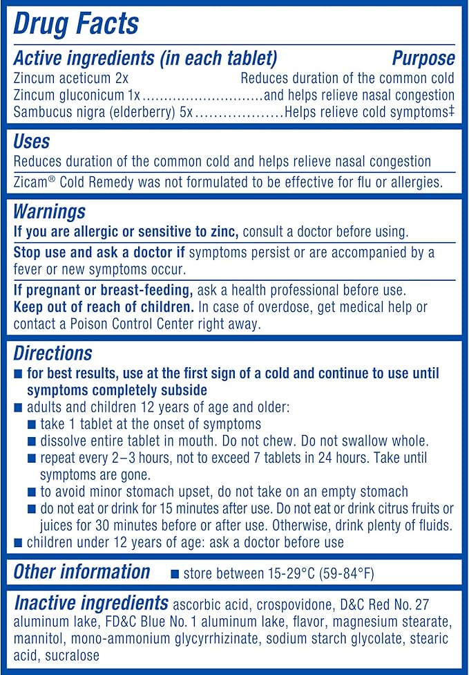 Zicam Cold Remedy Zinc RapidMelts, Elderberry Citrus Flavor, Homeopathic, Cold Shortening Medicine, Shortens Cold Duration, 25 Count