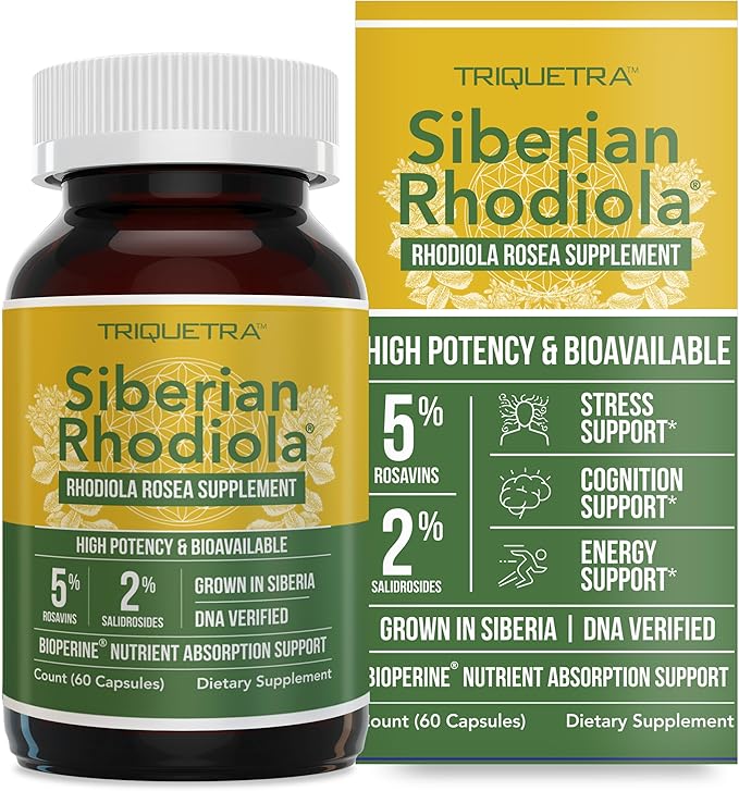 Max Strength Siberian Rhodiola®: Rhodiola Rosea 5% Rosavins, 2% Salidroside & BioPerine® for Enhanced Absorption – Helps Support Stress, Energy & Focus* – Grown in Siberia, DNA Verified (60 Capsules)