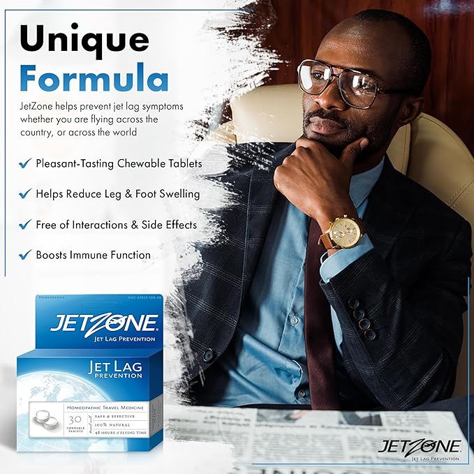 Jet Lag Remedy Pack of 2 - Business & Vacation Homeopathic Travel Aid – Trusted Over 18 Yrs - Immune – Circadian Rhythm - Fatigue – Exhaustion – Tired - Insomnia – 48hrs Flying Time - 30 Chewables