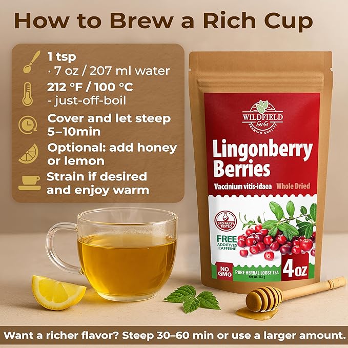 4 oz. Cowberry Lingonberry Whole Berries Tea (Vaccinium vitis-idaea L) – 113g Dried Lingonberry Tea Arándano Rojo Entero Seco
