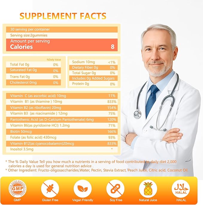 2 Pack Vitamin B Complex Gummies for Women Pineapple Flavor Daily Vitamin C B1,B2,B3,B5,B6,B7,B9,B12 Biotin Folate Supports Energy, Mood, Immune System Sugar-Free Vegan Work Adults(120Count)