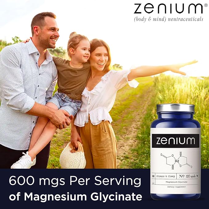 Zenium - Magnesium Glycinate for Sleep, 120 Capsules, 400mg per Serving | Chelated & High Absorption | Relieve Stress, Tension, Worry & Irritability | Calm Mind & Body | Ayurvedic | Natural Supplement