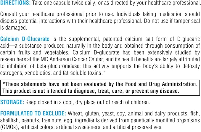 XYMOGEN Calcium D-Glucarate 500mg - Supplement to Support Healthy Detox of Fat-Soluble Toxins, Hormones Like Estrogen + Androgens (90 Capsules)