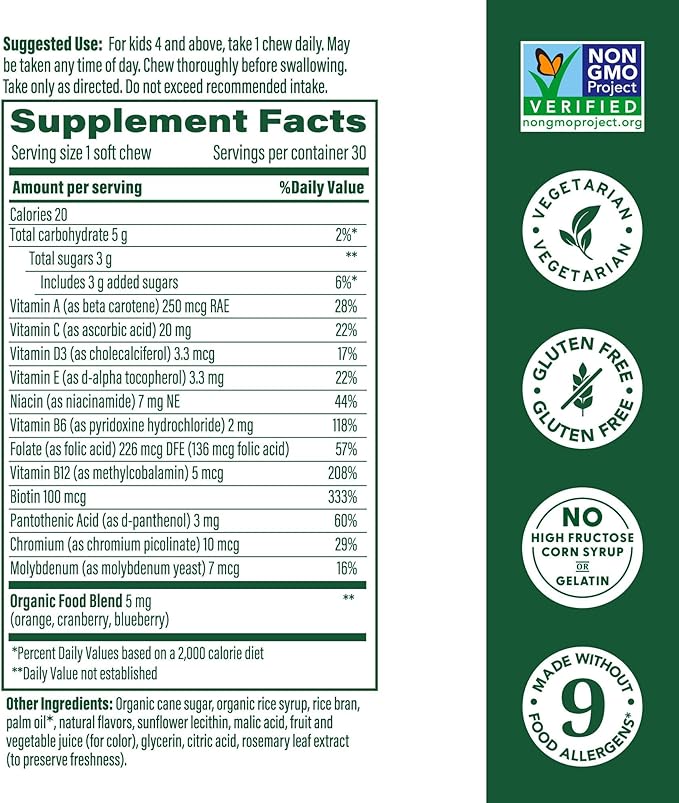 MegaFood Kids One Daily Multivitamin Soft Chews - Kids Vitamins with Vitamin B, Vitamin C, Vitamin D & Vitamin E - Age 4+, Vegetarian, Made Without 9 Food Allergens - Grape Flavor - 30 Chews (2 Pack)