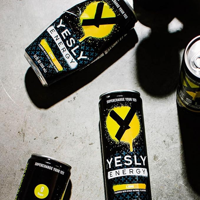 Yesly Energy Drink, Lime, Naturally Flavored Sparkling Energy Drink With Electrolytes, Magnesium, Potassium, Vitamin C, B6 & B12, Natural Caffeine From Green Tea, Zero Sugar, 12 Fl Oz Cans, 12 Pack