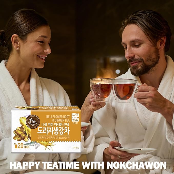 [Nokchawon] Bellflower Root Ginger Tea, Caffeine Free, Premium Pure Herbal Tea, Zero Calories Korean Tea, for Stocking Stuffers and White Elephant Gifts, 20 Count Tea Bags, 0.56oz(16g)