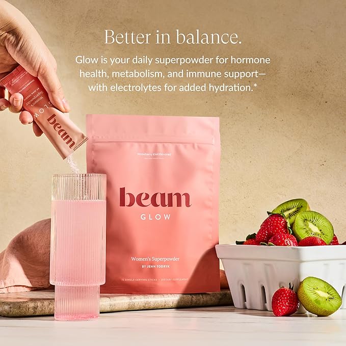 Beam Glow, Hormone Balance for Women, Cortisol Support for Women, Thyroid Support Powder with Selenium, Bromelain and Chasteberry, PMS Relief, Hair Skin & Nails, Health and Wellness Gift, 30 Servings