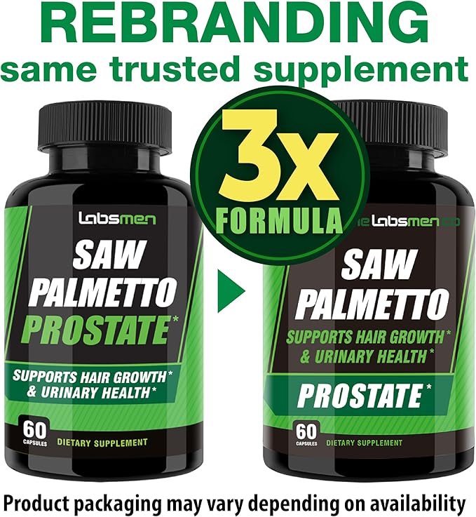 3X Formula Natural Prostate Health Supplements for Men - Saw Palmetto Reduce Nighttime Bathroom Trips + Hair Growth/Hair Loss Prevention, 2-Mons (60 Count (Pack of 1))