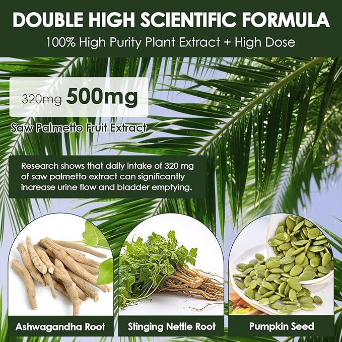 2Pack Organic Saw Palmetto - Prostate Health Supplements for Men with Ashwagandha Root, Stinging Nettle, Pumpkin Seed, Prostate Defend Propnietary Blend, DHT Blocker, 240 Count