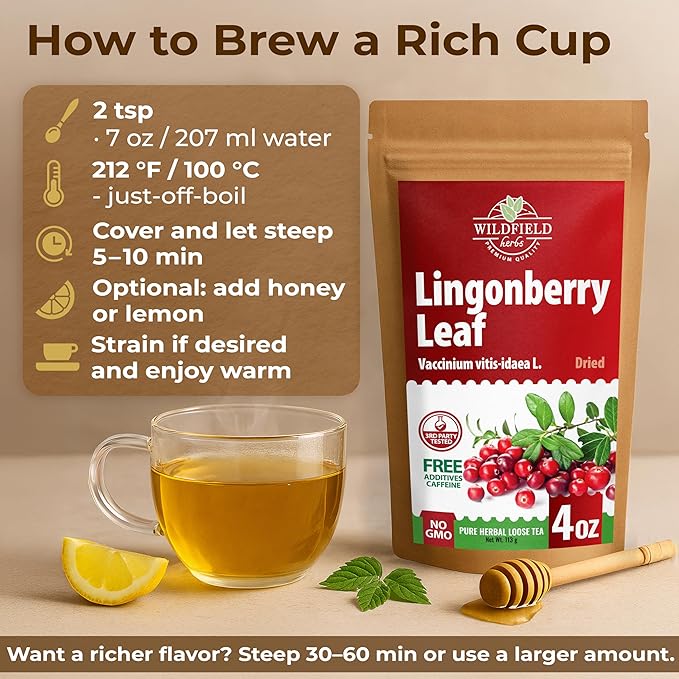 4 oz. Dried Cowberry Lingonberry Leaves Herbal Tea (Folium Vitis Idaea L.) - 113g Cowberry Leaf Herb Tea Hojas De Arándano Rojo (Arándano)