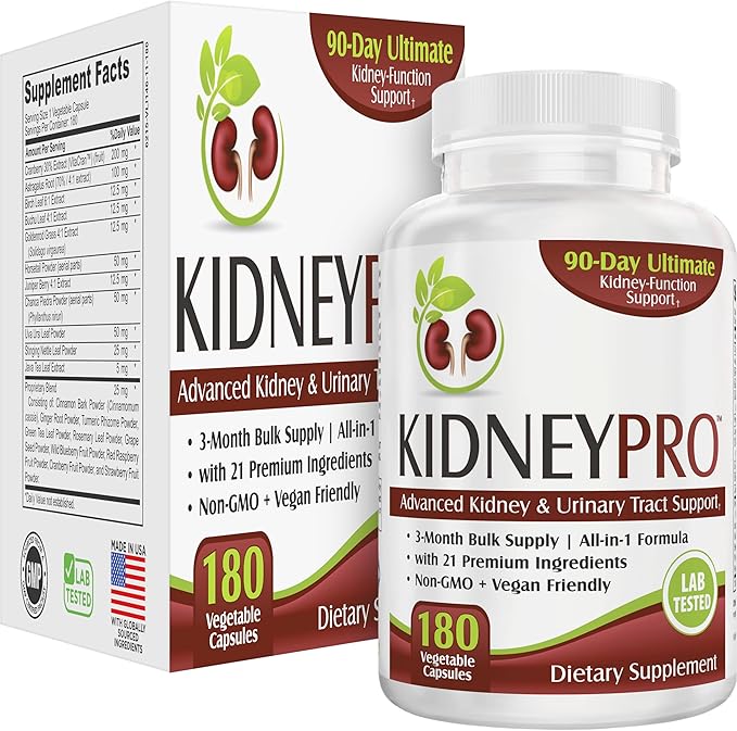 Kidney-Pro (3-Month) with 21 Kidney Support Supplements in 1 Formula | Health Supplement | 90-Day Bulk Supply | 180 Capsules