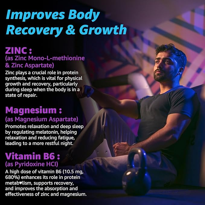 Zinc and Magnesium Supplement, Zinc Magnesium Aspartate Post Workout Gummies for Men Women, with Vitamin B6, B12, D3, Turmeric for Nighttime Recovery, Reduce Fatigue, Boost Immunity & Sleep, 120 Count