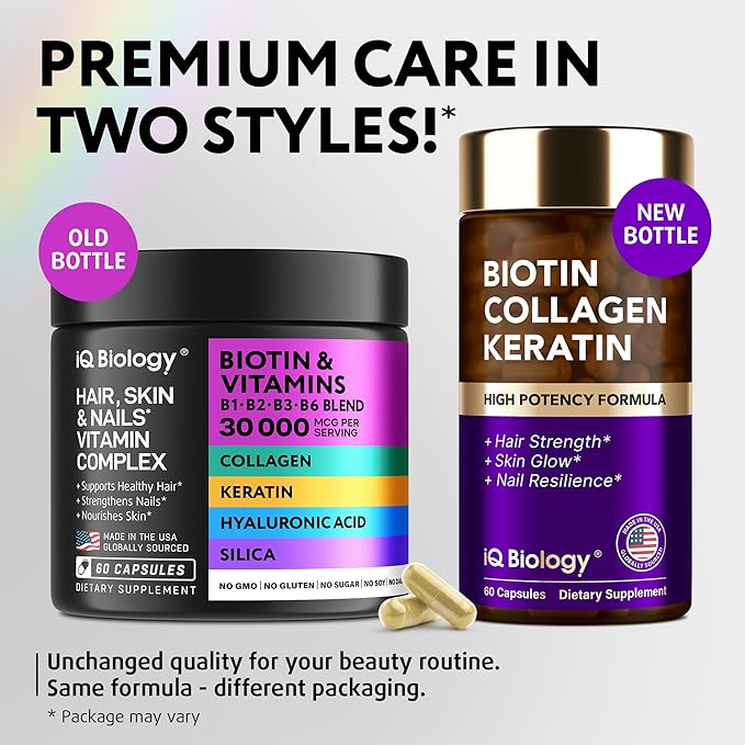 Biotin for Hair Growth Women & Men with Keratin, Collagen Complex 30000 mcg - Capsules for Hair Loss & Stronger Thickness - Skin & Nails Vitamins, Biotin 10000mcg and Collagen Supplements - 60 Pills