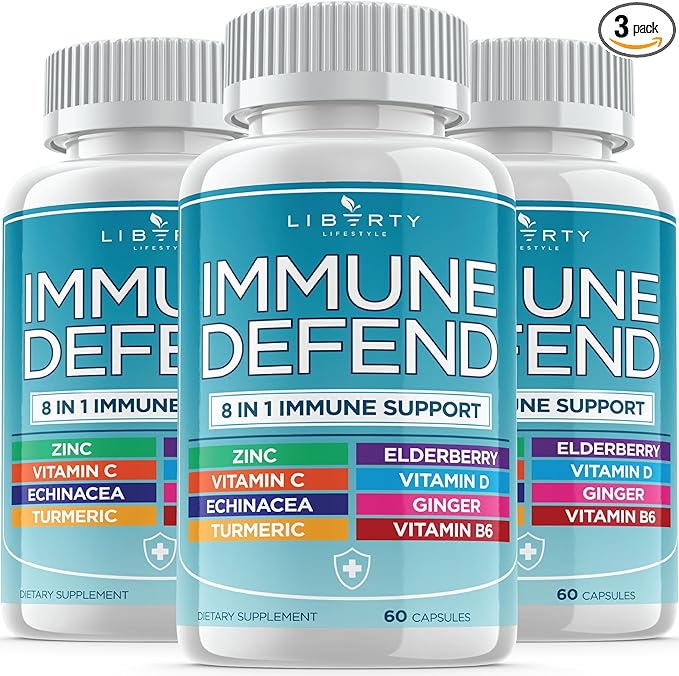 8 in 1 Immune Defense Support, Immunity Vitamins Supplement Booster with Zinc 50mg, Vitamin C Elderberry VIT D3 5000 IU, Turmeric Curcumin & Ginger, Echinacea - Allergy Relief for Kids Adults