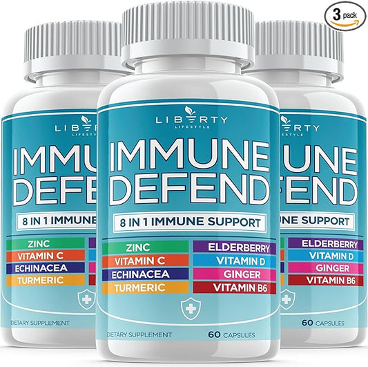 8 in 1 Immune Defense Support, Immunity Vitamins Supplement Booster with Zinc 50mg, Vitamin C Elderberry VIT D3 5000 IU, Turmeric Curcumin & Ginger, Echinacea - Allergy Relief for Kids Adults