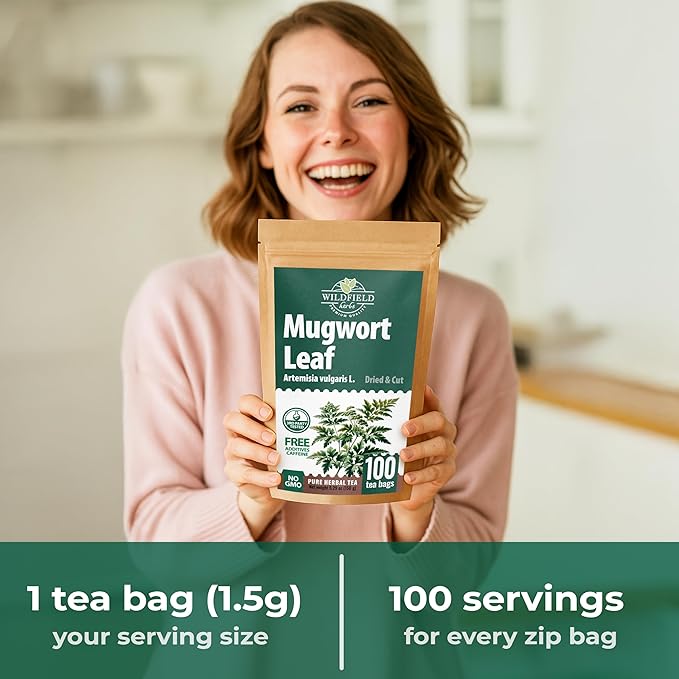 100 Bags Dried Mugwort Tea Mugwort Herb Dried Tea (Dried Artemisia Vulgaris Herb) - 100 Count 1.5g Bags Artemisa