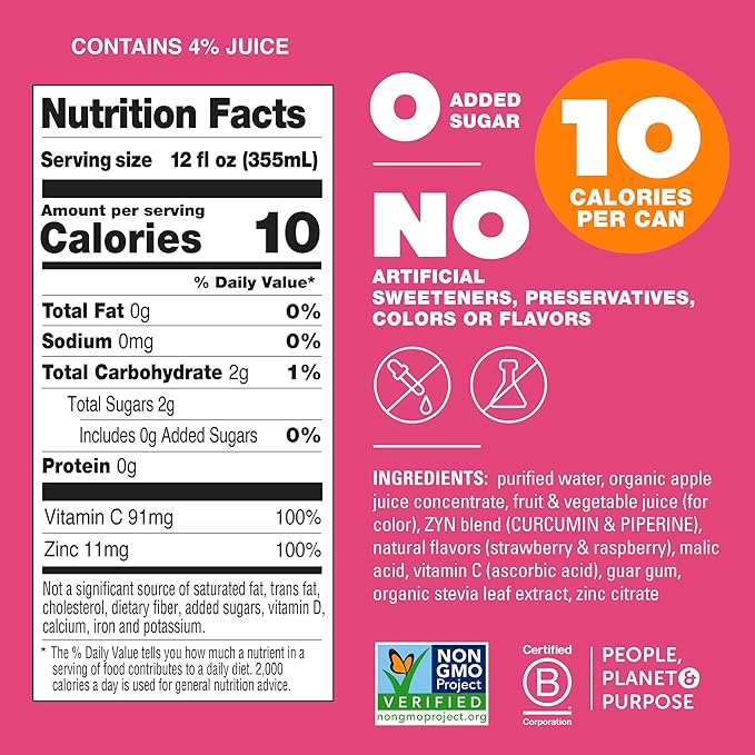 ZYN Turmeric Wellness Drink (24 Pack), Mixed Berry Flavored Turmeric Curcumin Drink with Black Pepper, No Added Sugar, Low Carb & Low Calorie Drink, Clean Alternative