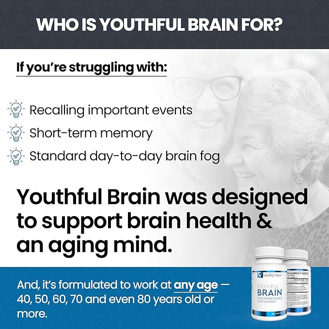 Youthful Brain 2 Bottle Bundle - Memory & Brain Health Support Supplement - Brain Booster Clarity with Bacopa Monnieri, Ginkgo Biloba, B12-60-Day Supply (120 Count)