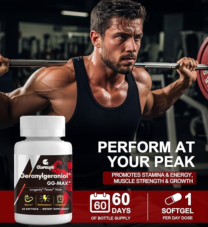 Energy Supplement Geranylgeraniol GG 300mg, Trans-Geranylgeraniol Supplement with Vitamin E for CoQ10, Annatto-Derived GG - Energy Supplements for Men, 30 Softgels