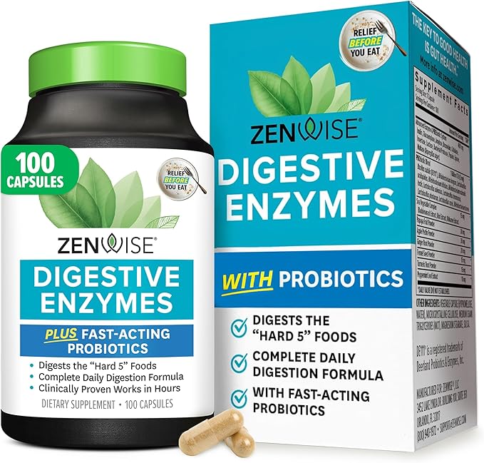 Zenwise Health Digestive Enzymes for Gut Health & Bloating Relief - Multi Enzymes Digestion Supplement with Probiotics, Bromelain & Papaya for Digestive Health Support - Men & Women - 100 Count