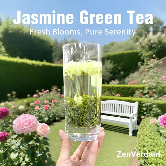 ZenVerdant Premium Jasmine Green Tea Loose Leaf, 12oz | 7x Scented, Low Caffeine, High Antioxidant | Cold Brew Ready, Smooth Taste, Natural Floral Notes