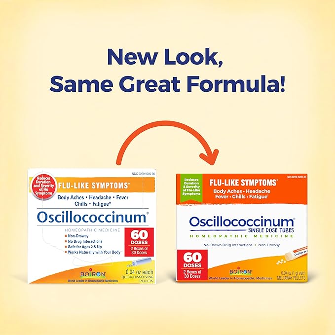 Boiron Oscillococcinum for Relief from Flu-Like Symptoms of Body Aches, Headache, Fever, Chills, and Fatigue - 60 Doses (Pack of 2)