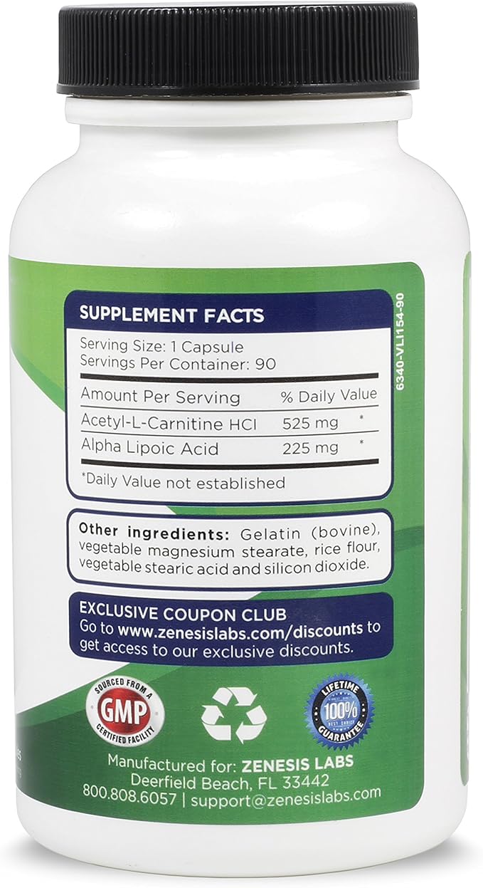 Zenesis Labs Acetyl L-Carnitine with Alpha Lipoic Acid - 90 Capsules