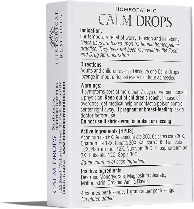 Calm Drops Homeopathic Lozenges (6 Pack)| Natural Care for Emotional Relief, Vegan & Gluten-Free Organic Vanilla Flavor Drops to Promote Relaxation and a Sense of Calm
