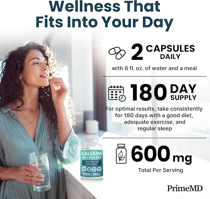 4-in-1 Calcium Supplements for Women and Men - Calcium with Vitamin D3 K2 5000 IU Supplement, 601mg per Serving - Gluten-Free, Vegan-Friendly (360 ct)