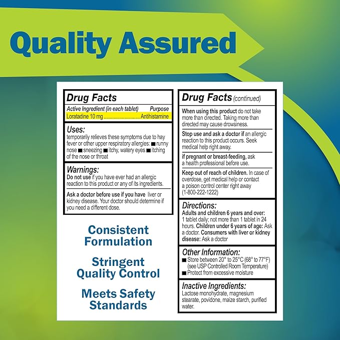 24-Hour Nondrowsy Allergy Relief Tablets – Loratadine 10mg – Generic – Daily Allergy Medicine Non Drowsy Antihistamine for Adults and Kids Age 6 & Older (100 Count)