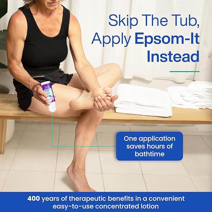 EPSOM-IT Calming Foot Lotion - Roll On Magnesium Sulfate Lotion for Tired Feet & Ankles, Topical Epsom Salt with Urea, Soften Tough Skin and Cracked Heels, Providing Comfort for Legs and Feet 3.0 oz