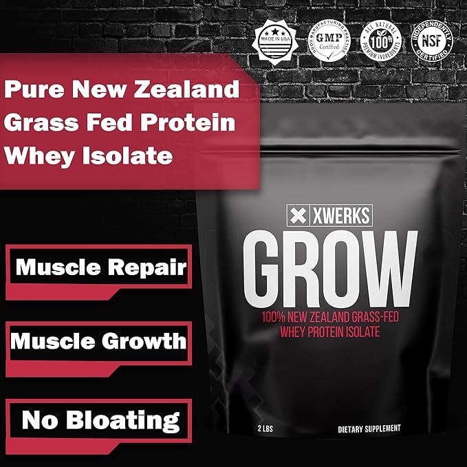 Xwerks Grow 100% New Zealand Grass Fed Whey Protein, 25g Pure Isolate Protein Powder Per Serving, All Natural Paleo and Keto Friendly, Soy Free Gluten Free Easy to Digest, Strawberry, 30 Servings