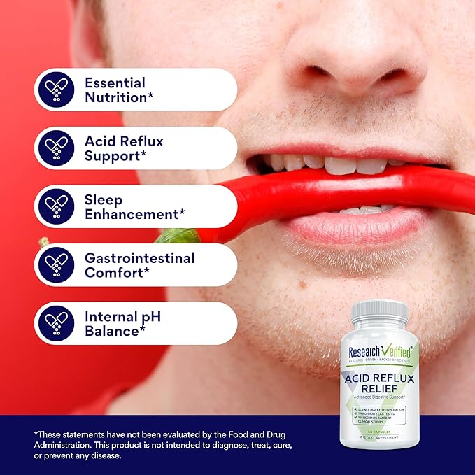 Research Verified Acid Reflux Relief - Soothe GI Problems - Melatonin, 5-HTP, Marshmallow Root - 180 Capsules - Vegan