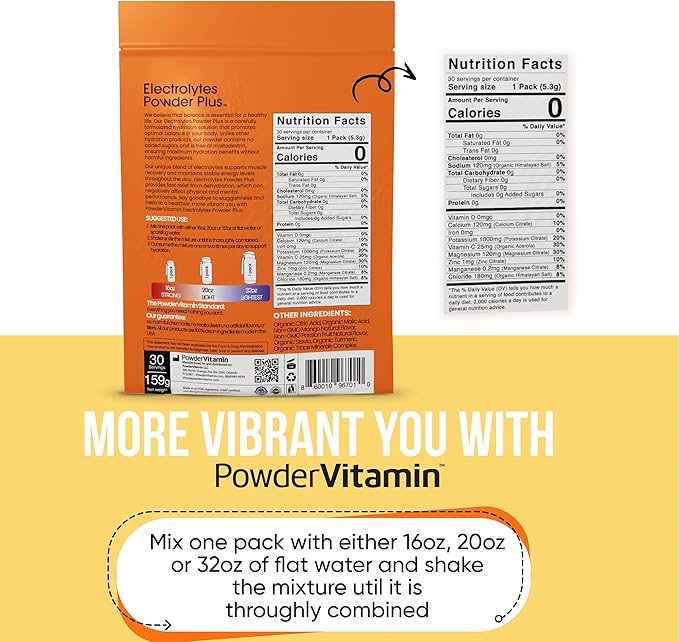 PowderVitamin Electrolytes Powder Plus, Keto, Mango Passionfruit, Sugar Free, 1000mg Potassium, 120mg Calcium, 120mg Magnesium, Non-GMO, Zero Calories, 30 Hydration Packets