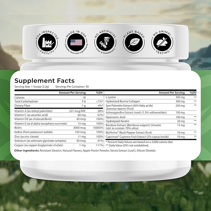 HairVive Hair Supplements for Hair Growth - Hair Vitamins for Women & Men - with Biotin, Collagen, Keratin, Hyaluronic Acid, Zinc, Selenium & More - 3.39 Oz - 30 Servings - Apple Pie Flavor