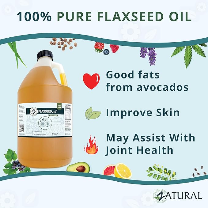 Zatural Flaxseed Oil Organically Grown 100% Pure Flax Seeds Cold Pressed Vegan Omega Fatty Acids 128oz (1 Gallon)