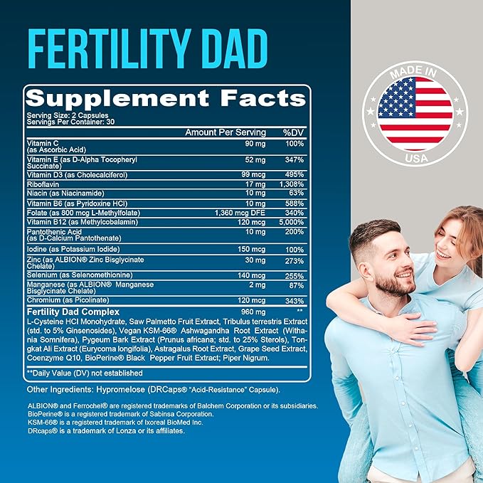 YOU'RE NATURAL Male Fertility Vitamins, Optimal Sperm Count, Motility, and Strength, Ashwagandha, Folic Acid 800 mcg, Magnesium, Maca Root, L-carnitine, Vitamin C, E, D3, Zinc | 30 Day Supply