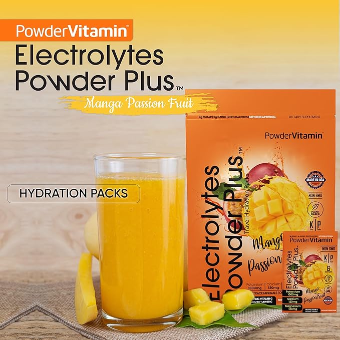PowderVitamin Electrolytes Powder Plus, Keto, Mango Passionfruit, Sugar Free, 1000mg Potassium, 120mg Calcium, 120mg Magnesium, Non-GMO, Zero Calories, 30 Hydration Packets
