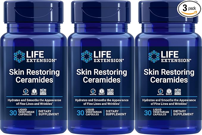 Life Extension Skin Restoring Ceramides, 30 Liquid Vegetarian Capsules (Pack of 3)