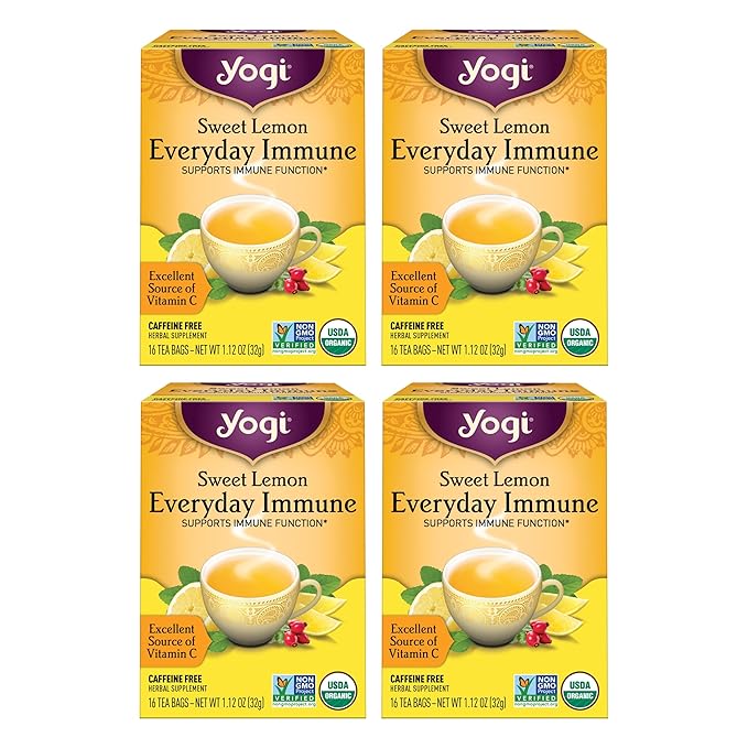 Yogi Tea Sweet Lemon Everyday Immune - 16 Bags per Pack (4 Packs) - Daily Immune Support Tea - Delicious Lemon Tea Bags - Includes Tulsi, Lemongrass, Rose Hip, Lemon Peel & More