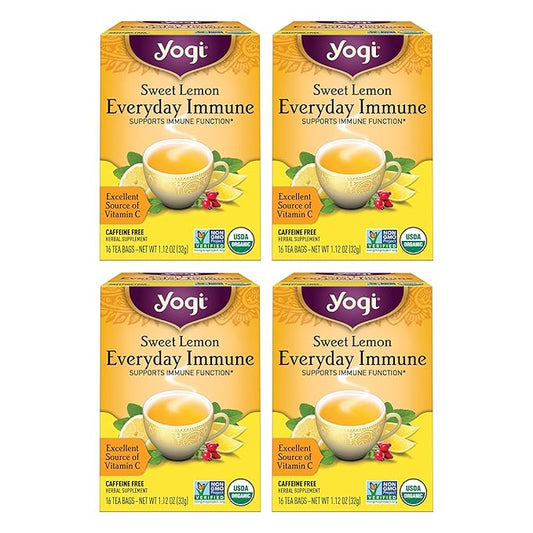 Yogi Tea Sweet Lemon Everyday Immune - 16 Bags per Pack (4 Packs) - Daily Immune Support Tea - Delicious Lemon Tea Bags - Includes Tulsi, Lemongrass, Rose Hip, Lemon Peel & More