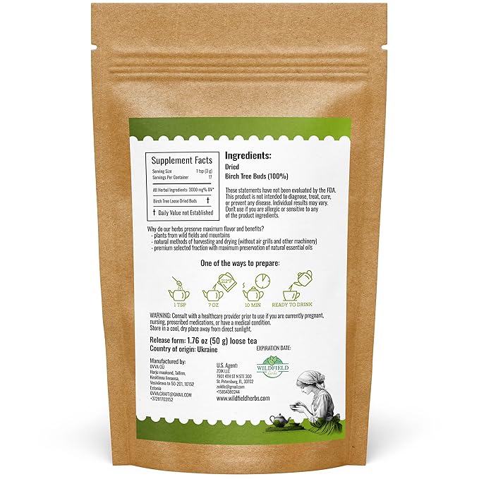 1.8 oz. Birch Leaf & Birch Tree Buds Crushed Dried Herbal Tea (Betulae Gemmae) - 50g Betula Pendula Roth Herb Tea Te De Abedul